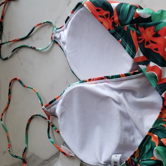 Grace Karin Halter One Piece Swimsuit Deep V Neck Green & Red Floral Pattern S - Picture 7 of 9